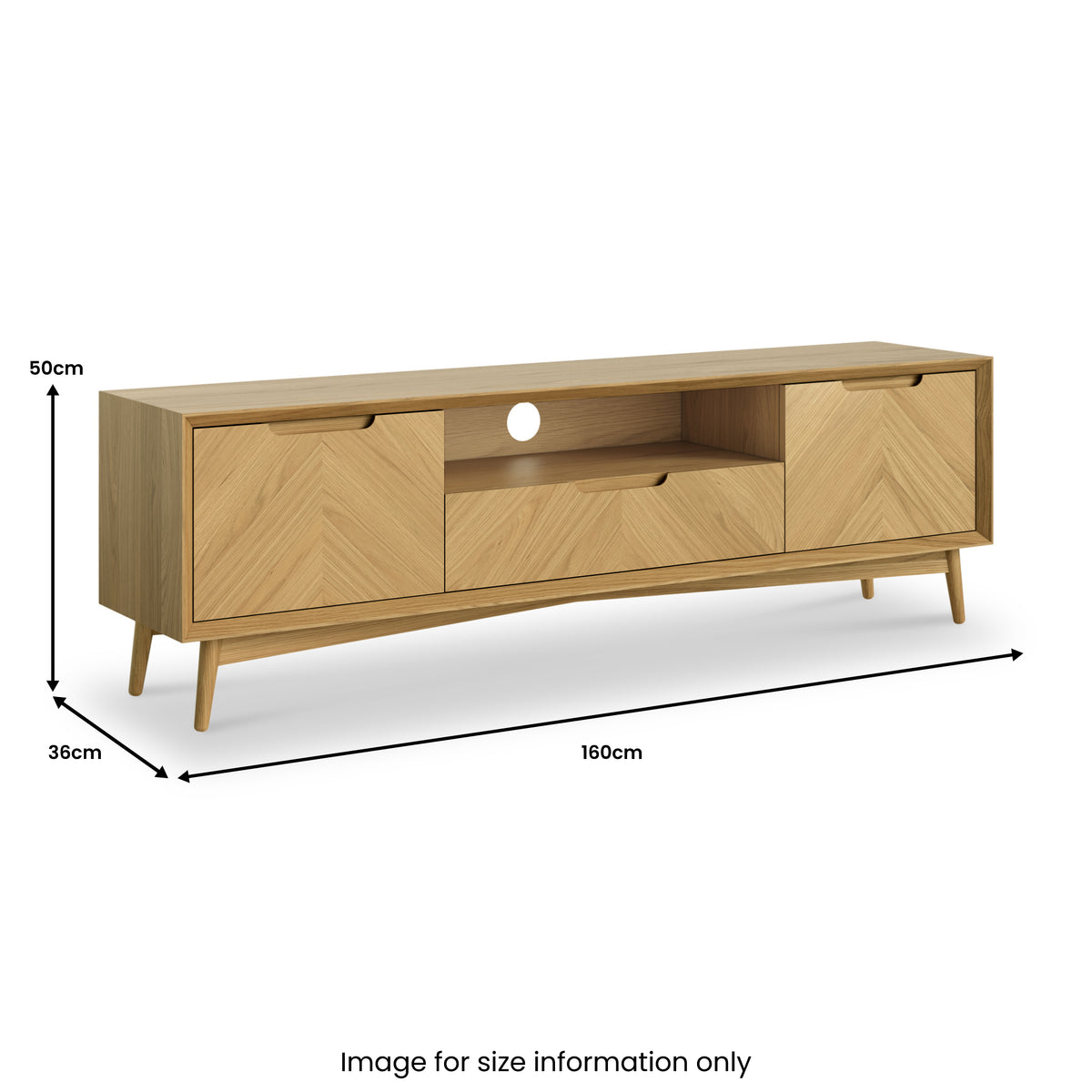 Flintham Oak 160cm Large TV Unit Dims from Roseland Furniture