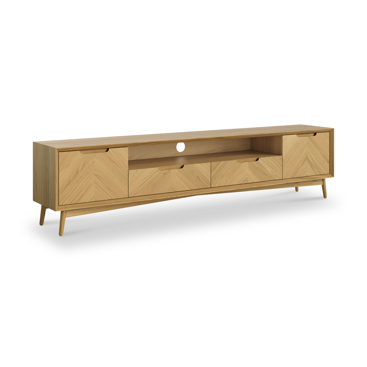 Flintham Oak 210cm Wide TV Unit Dims from Roseland Furniture