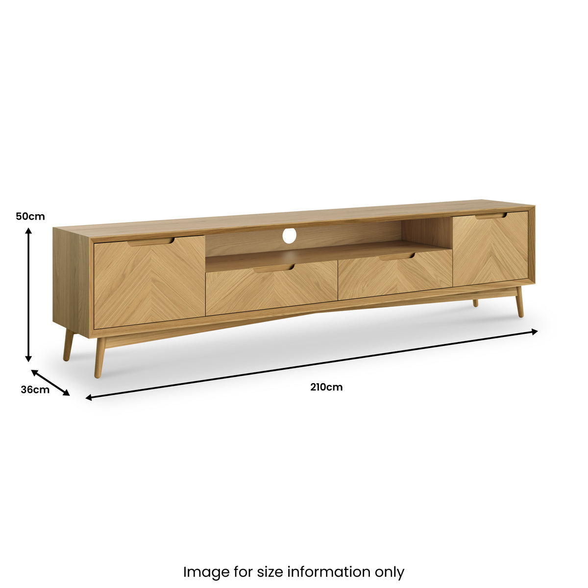 Flintham Oak 210cm Wide TV Unit Dims from Roseland Furniture