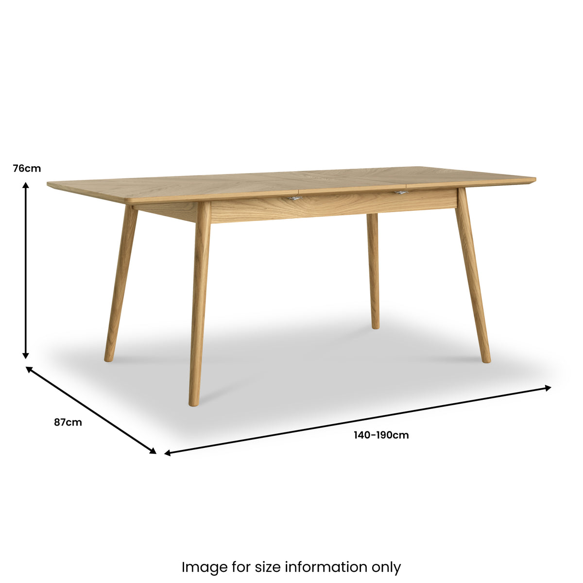 Flintham Oak 140-190cm Ext Dining Table Dims from Roseland Furniture