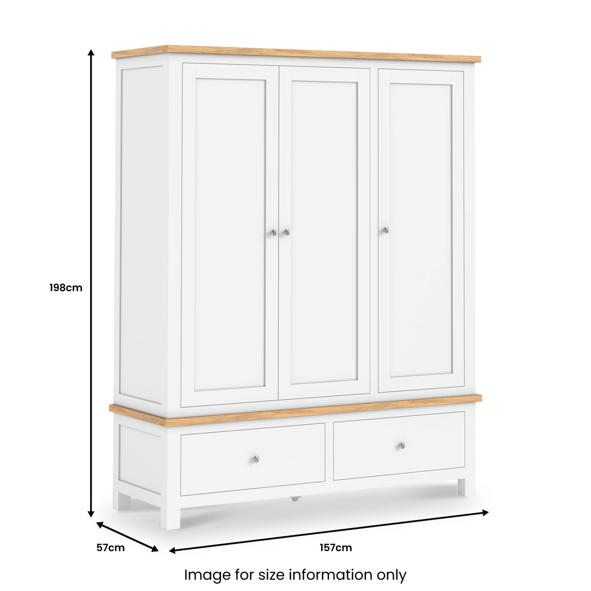 Farrow-XL-Triple-Wardrobe-w-2Drawer-white from Roseland Furniture