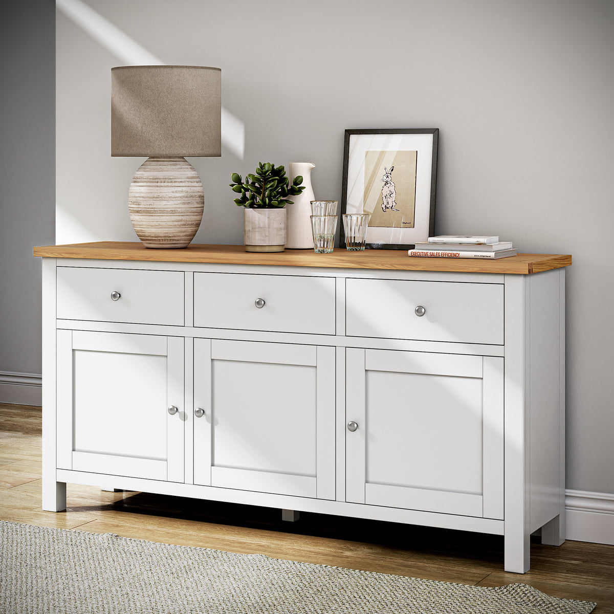 Farrow-XL-3-Door-and-3-Drawer-Sideboard-White from Roseland Furniture