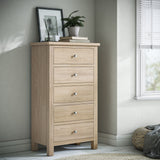 Farrow-Oak-XL-5-Drawer-Tallboy from Roseland Furniture