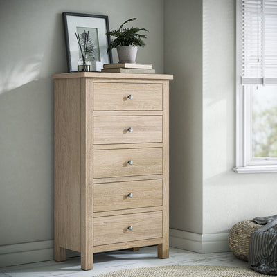 Farrow Oak XL 5 Drawer Tallboy Chest