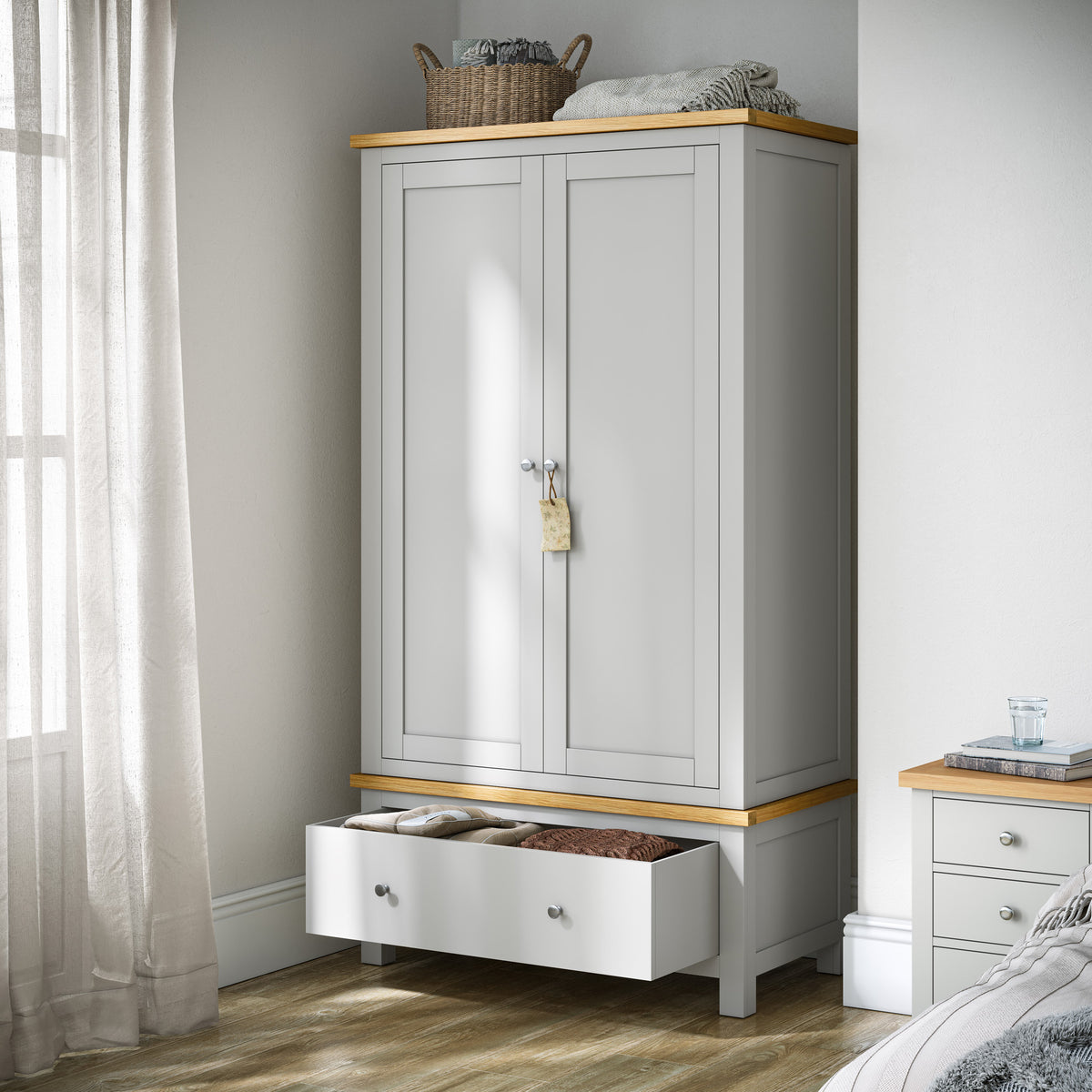 Farrow-xl-double-wardrobe-with-drawer-grey from Roseland Furniture