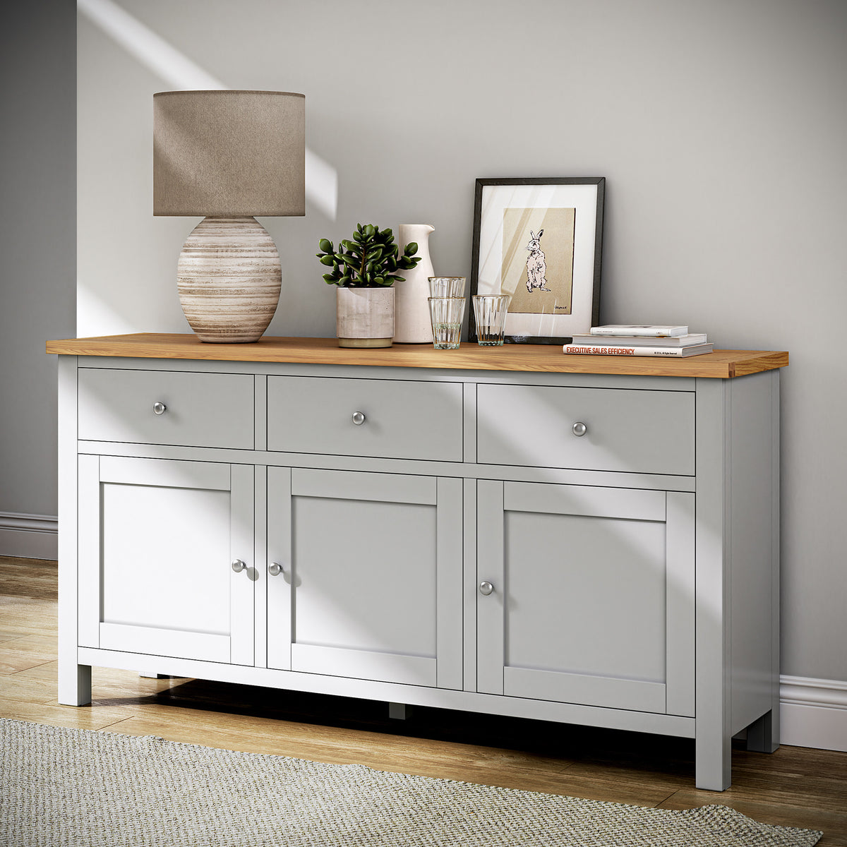 Farrow-xl-3-door-and-3-drawer-sideboard-grey from Roseland Furniture