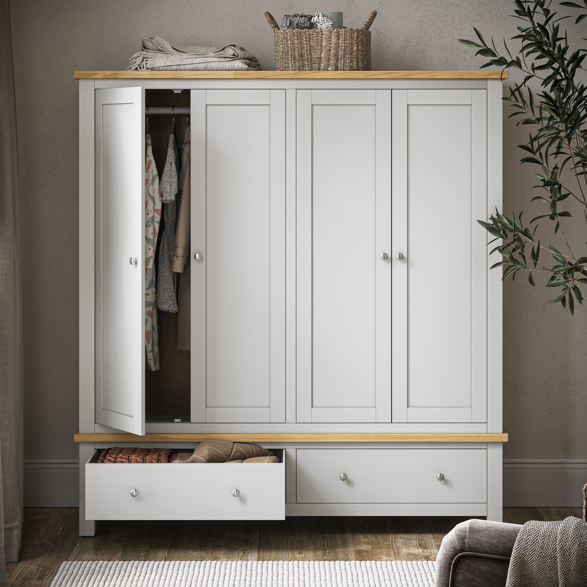 Farrow-4-Door-Wardrobe-Grey from Roseland Furniture