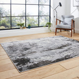 Aldrin Grey Distressed Metallic Effect Rug for bedroom