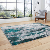 Aldrin Green Distressed Metallic Effect Rug for bedroom