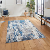 Aldrin Navy Distressed Metallic Effect Rug for living room