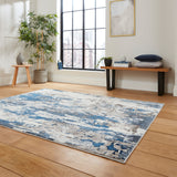 Aldrin Navy Distressed Metallic Effect Rug for bedroom