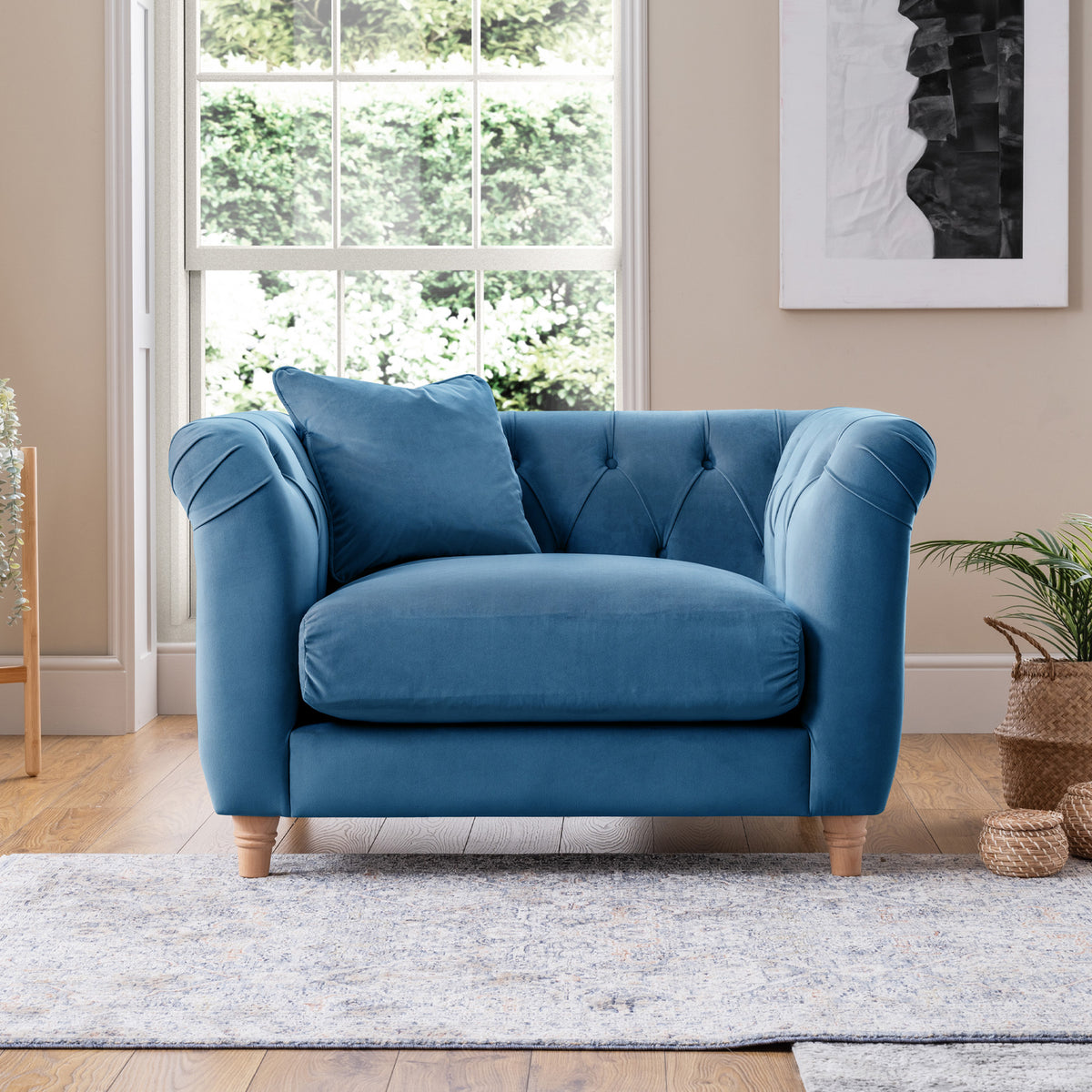 Clarence Sky Blue Velvet Chesterfield Armchair for living room