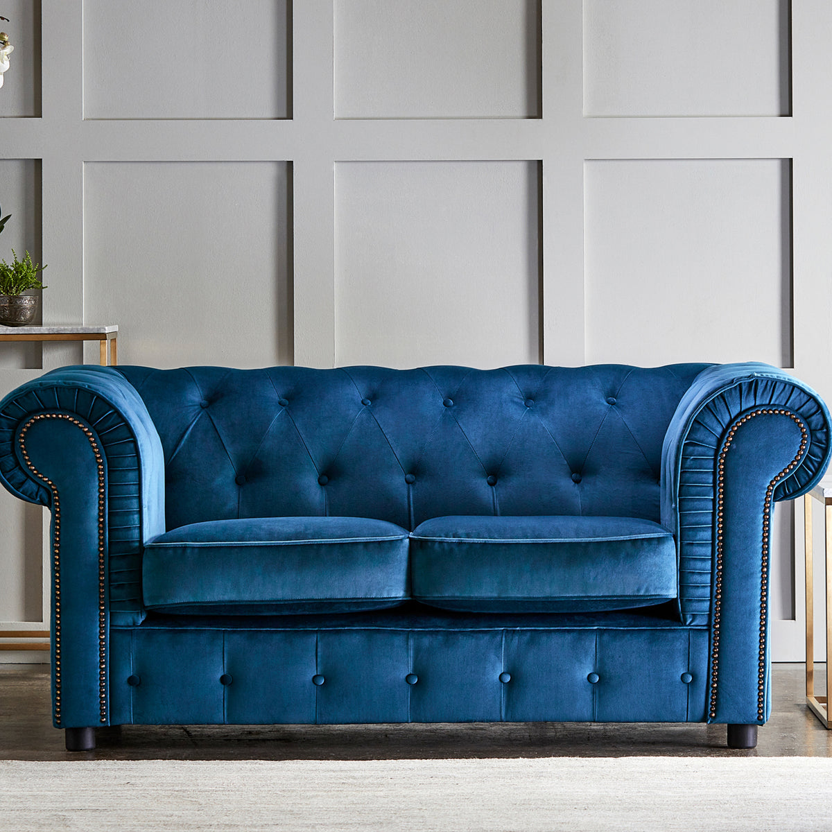 Kingswell-velvet-2-seater-sofa-indigo from Roseland Furniture