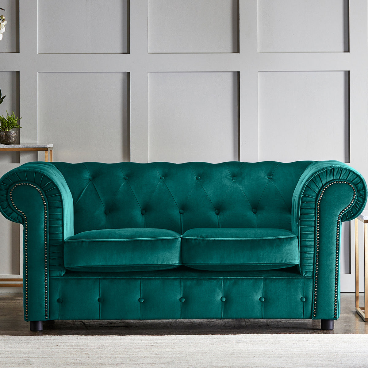 Kingswell-velvet-2-seater-sofa-teal from Roseland Furniture