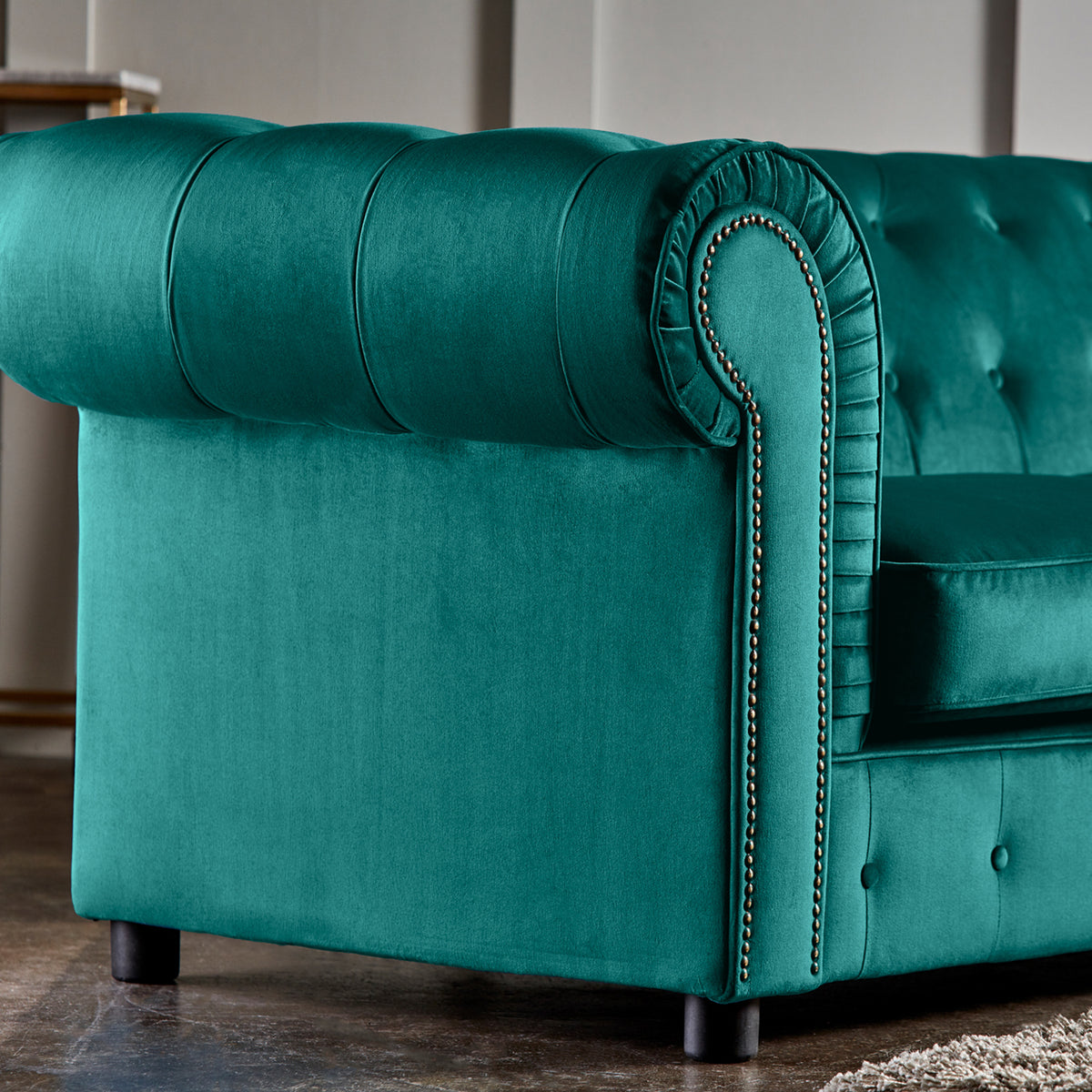 Kingswell-velvet-2-seater-sofa-teal from Roseland Furniture