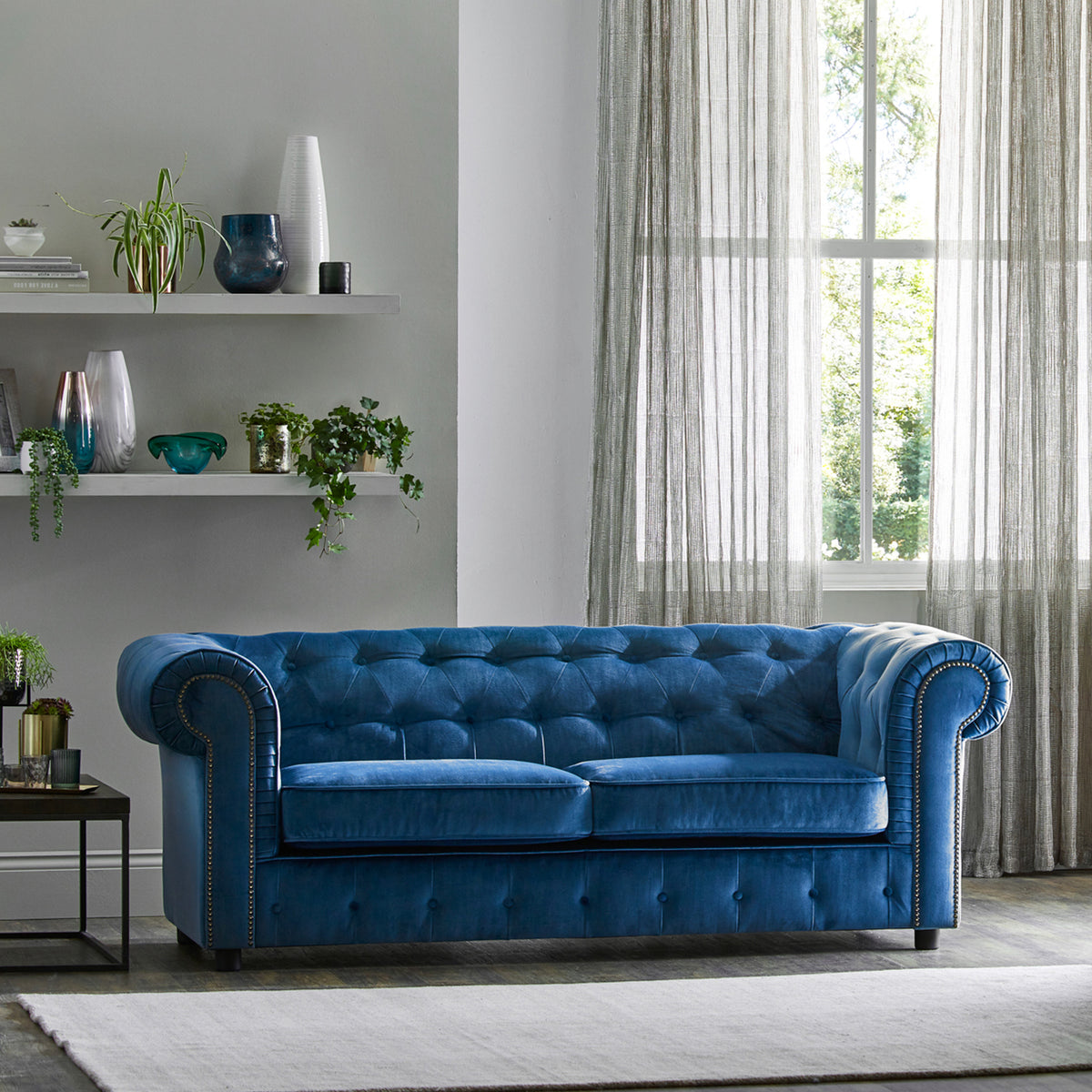 Kingswell-velvet-3-seater-sofa-indigo from Roseland Furniture