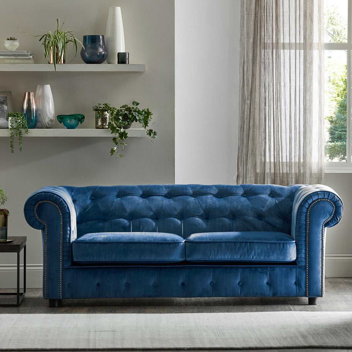 Kingswell-velvet-3-seater-sofa-indigo from Roseland Furniture