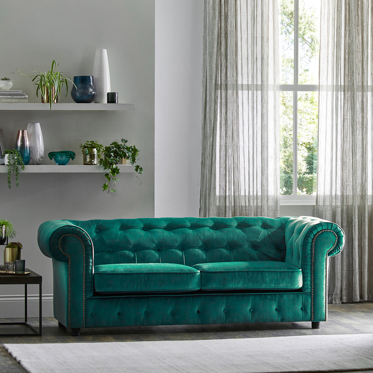 Kingswell-velvet-3-seater-sofa-teal from Roseland Furniture