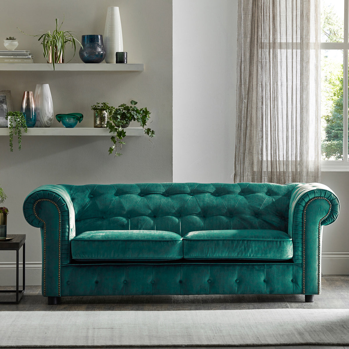 Kingswell-velvet-3-seater-sofa-teal from Roseland Furniture