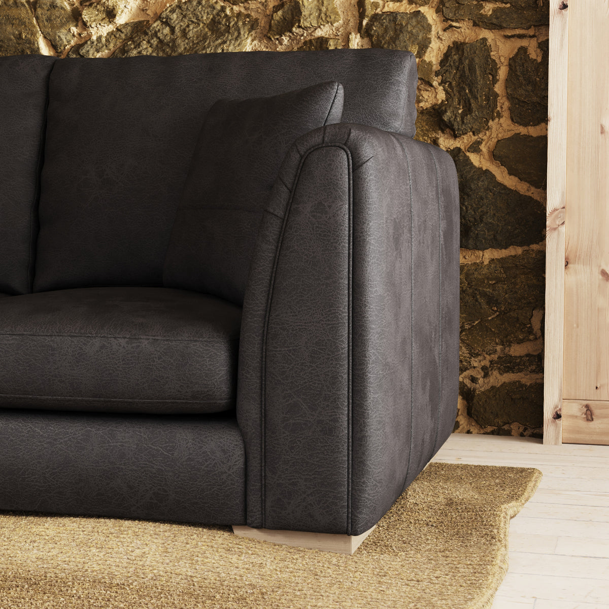 Oakley-faux-leather-3-seater-sofa-charcoal from Roseland Furniture