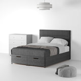 Farrow Bar Linen Divan Bed and  Deluxe Headboard - Charcoal Ottoman from Roseland Furniture