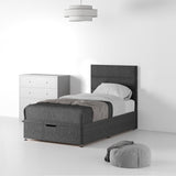 Farrow Bar Linen Divan Bed and  Deluxe Headboard - Charcoal Ottoman from Roseland Furniture