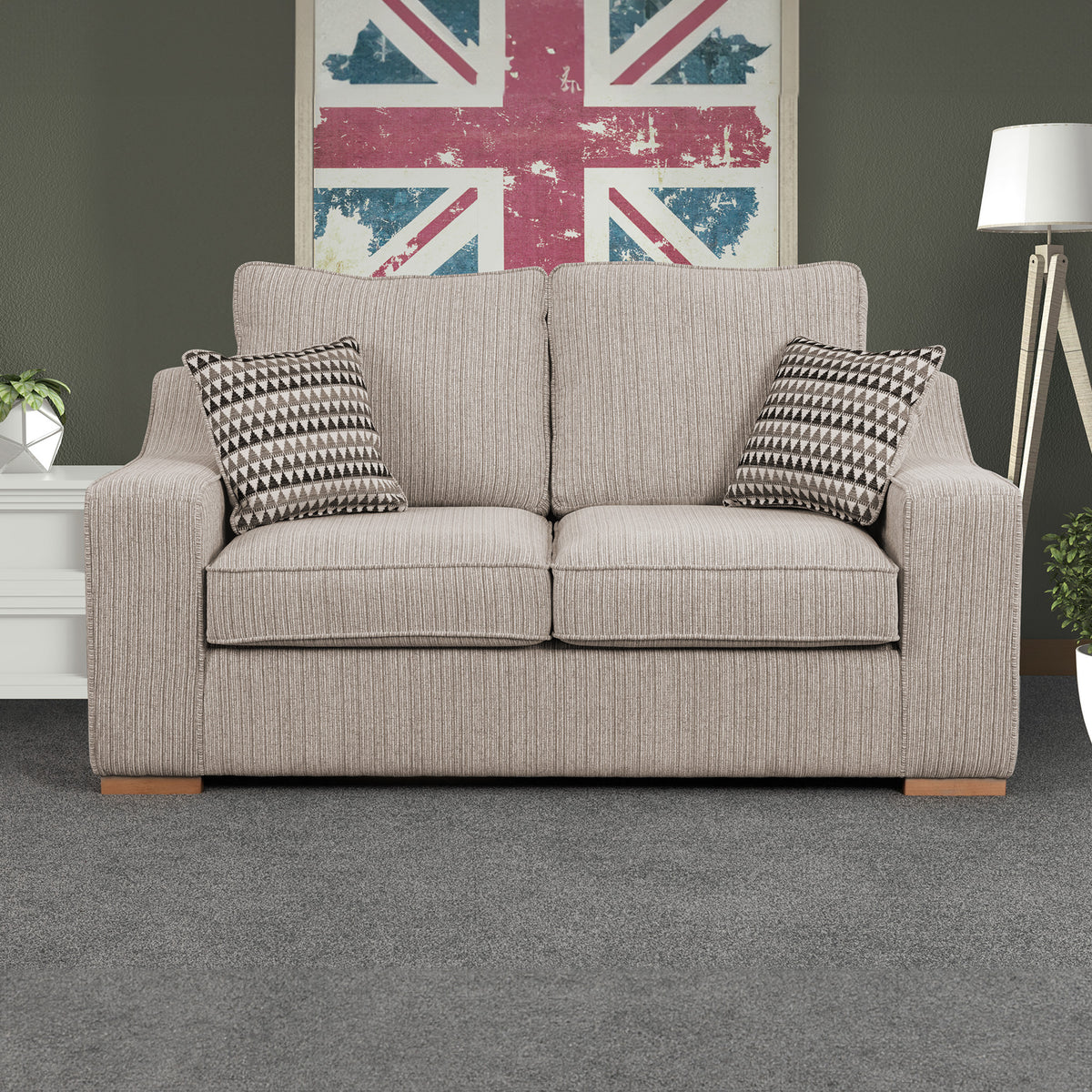 Ashow Beige 2 Seater Sofabed with Maika Dusk Scatter Cushions for living room