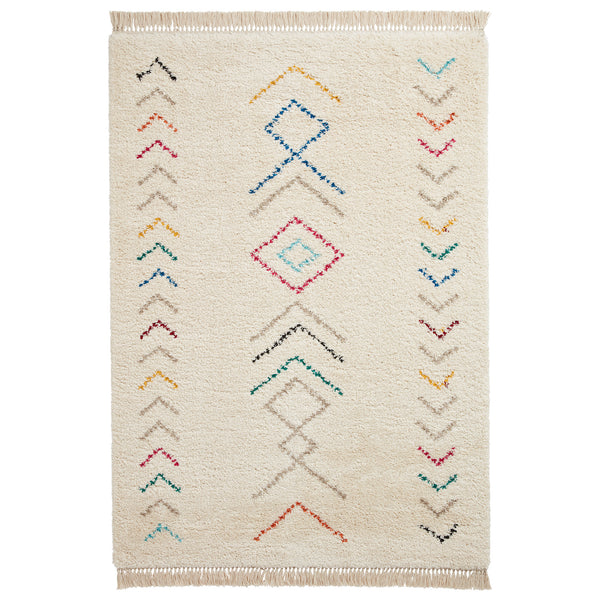 Edie Boho Moroccan Multi Coloured Chevron Shaggy Rectangular Rug for Living  Room or Bedroom