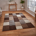 Brockton Beige Brown Cube Patterned Hand Carved Rug for living room