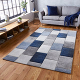 Brockton Blue Grey Cube Patterned Hand Carved Rug for living room