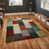 Brockton Grey Multi Cube Patterned Hand Carved Rug