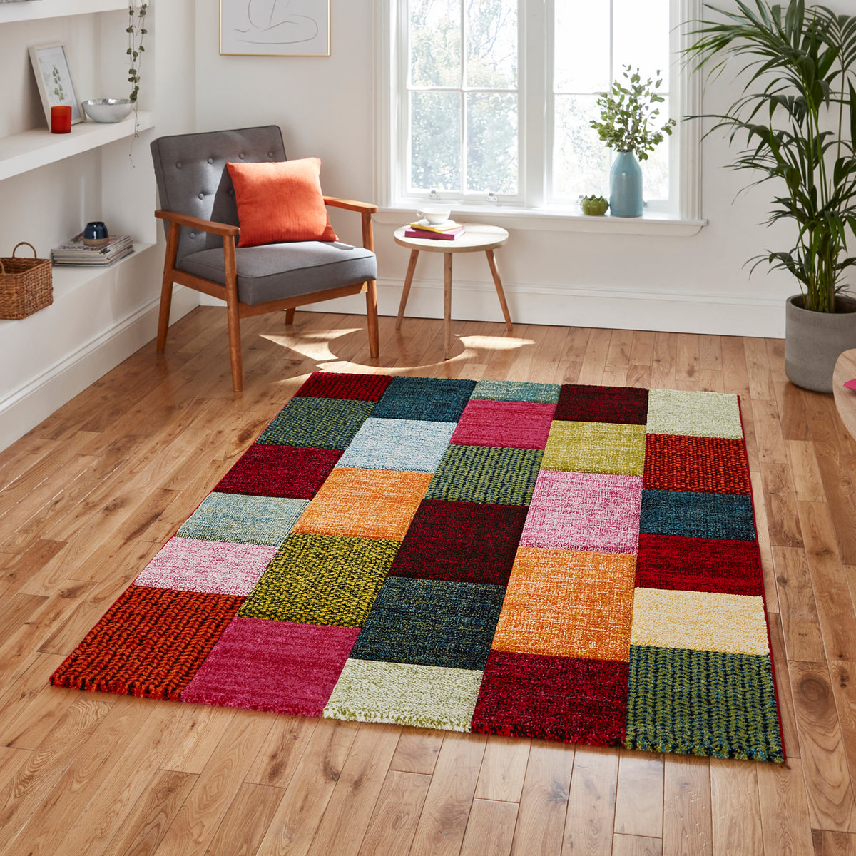 Brockton Multi Cube Patterned Hand Carved Rug for living room