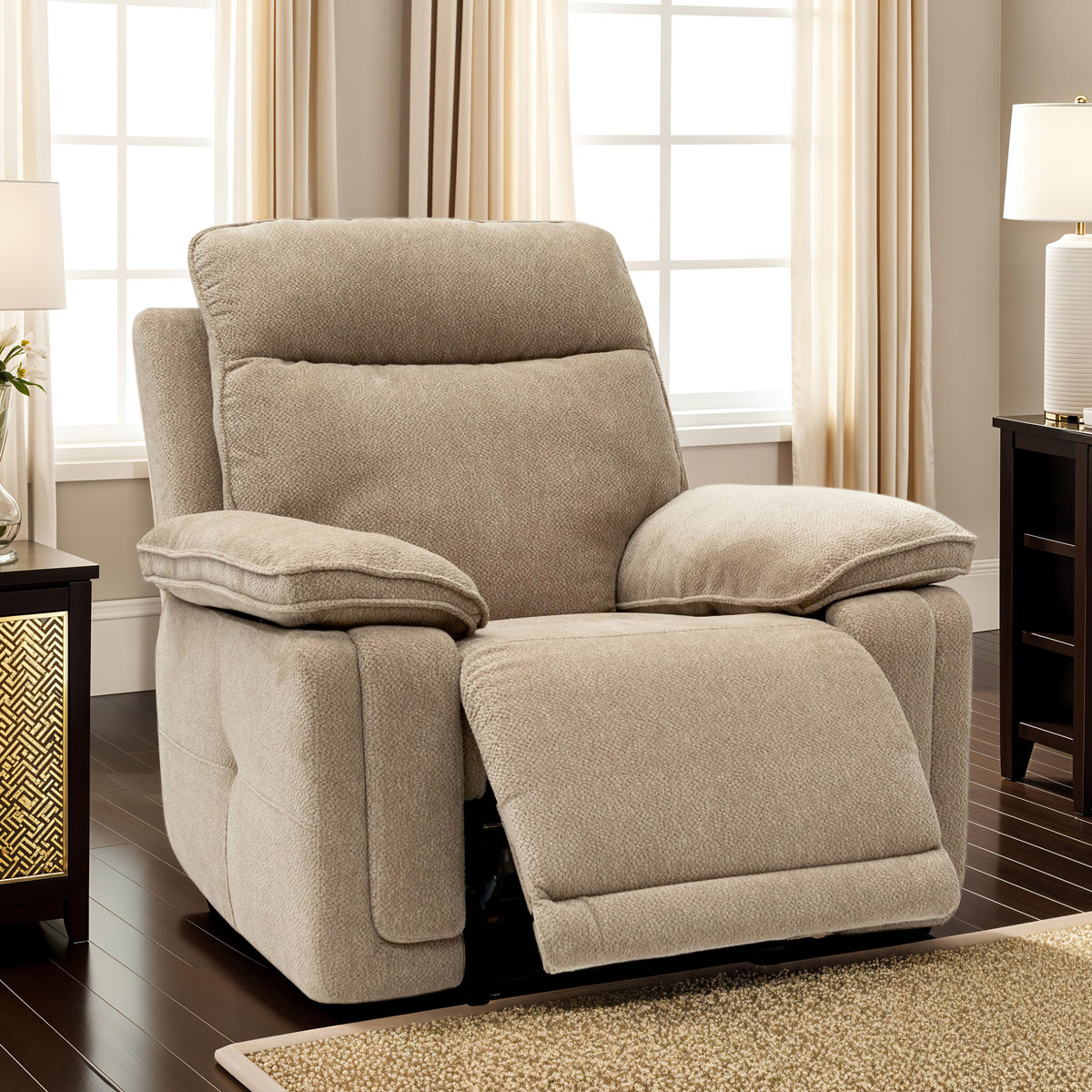 Adrian-fabric-electric-recliner-armchair-camel from Roseland Furniture