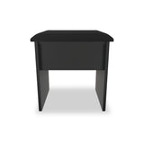 A black, rectangular bedside table with a simple design stands against a white background.