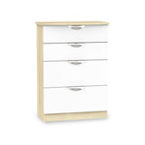 Beckett White and Wood Gloss 4 Drawer Deep Chest from Roseland