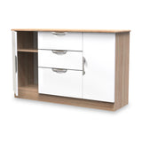 Beckett White Gloss & Light Wood 2 Door 3 Drawer Sideboard by Roseland Furniture