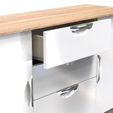 Beckett White Gloss & Light Wood 2 Door 3 Drawer Sideboard by Roseland Furniture