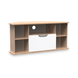 Beckett White Gloss & Light Wood Corner TV Unit from Roseland