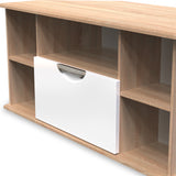 Beckett White Gloss & Light Wood Corner TV Unit from Roseland