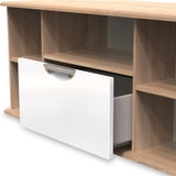 Beckett White Gloss & Light Wood Corner TV Stand  from Roseland