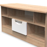 Beckett White Gloss & Light Wood 1 Drawer TV Unit by Roseland Furniture