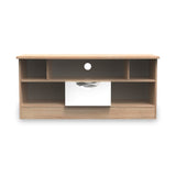 Beckett White Gloss & Light Wood 1 Drawer TV Unit by Roseland Furniture