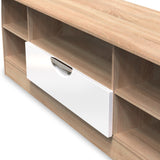 Beckett White Gloss & Light Wood Wide TV Unit by Roseland Furniture