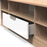 Beckett White Gloss & Light Wood Wide TV Unit by Roseland Furniture