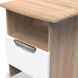 Beckett White Gloss & Light Wood 1 Drawer with Open Shelf Lamp Table by Roseland Furniture