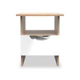 Beckett White Gloss & Light Wood 1 Drawer with Open Shelf Lamp Table by Roseland Furniture