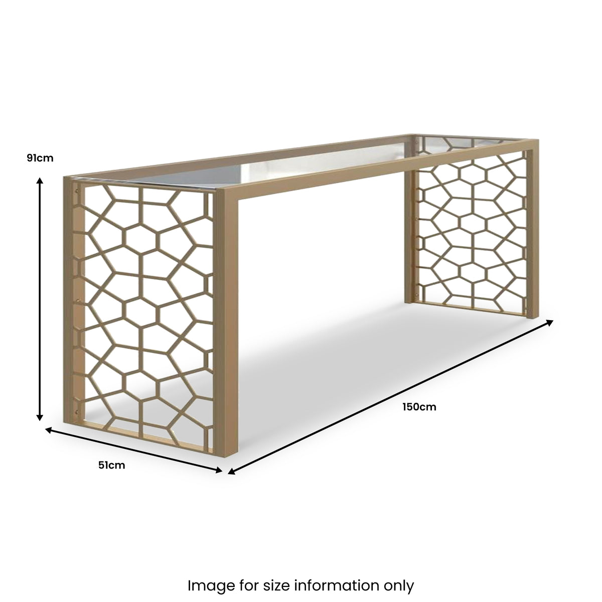 Niko Honeycomb Glass Console Table Dims from Roseland Furniture