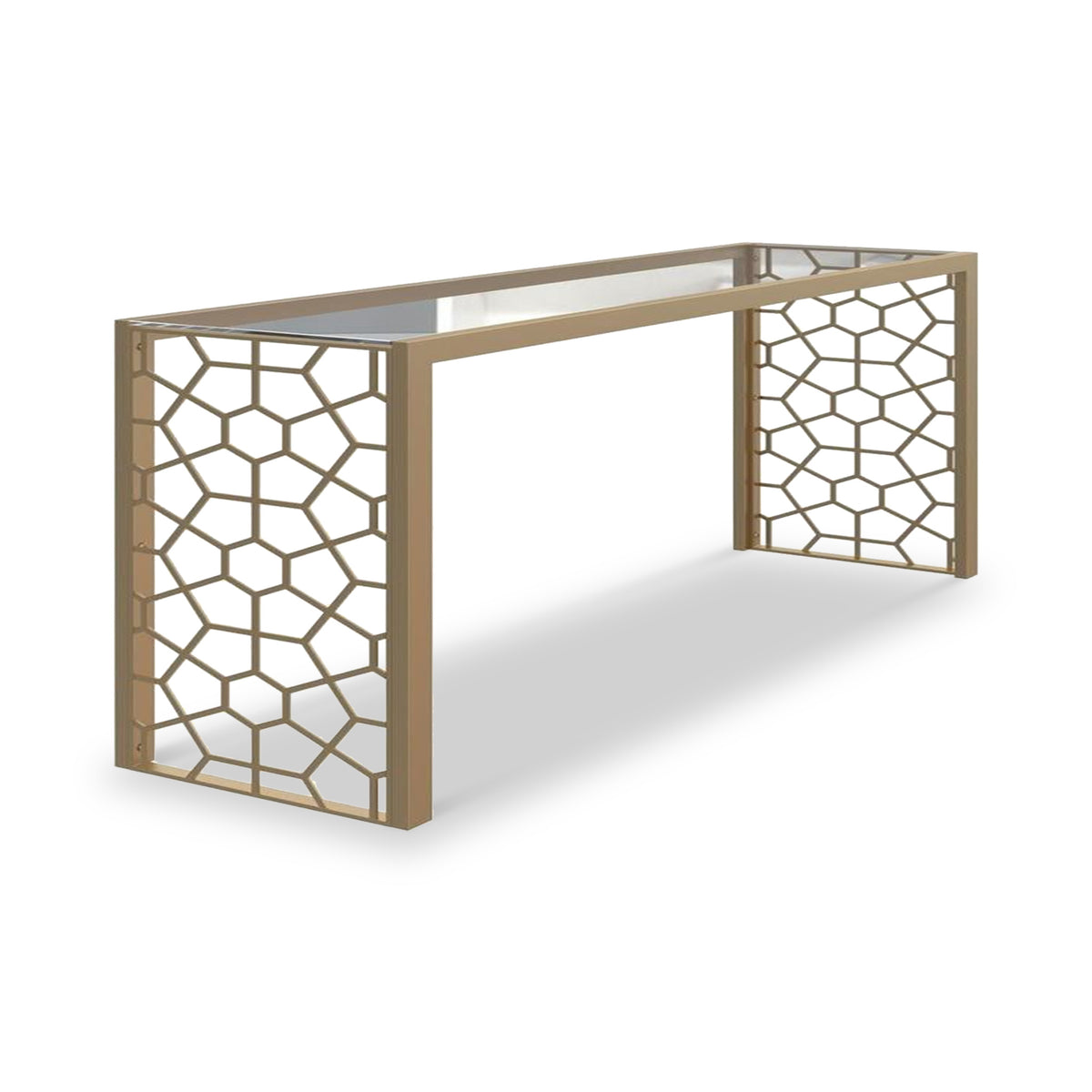 Niko Honeycomb Glass Console Table Dims from Roseland Furniture