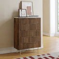 Milo Mango & Marble Walnut 5 Drawer Chest of Drawers for bedroom