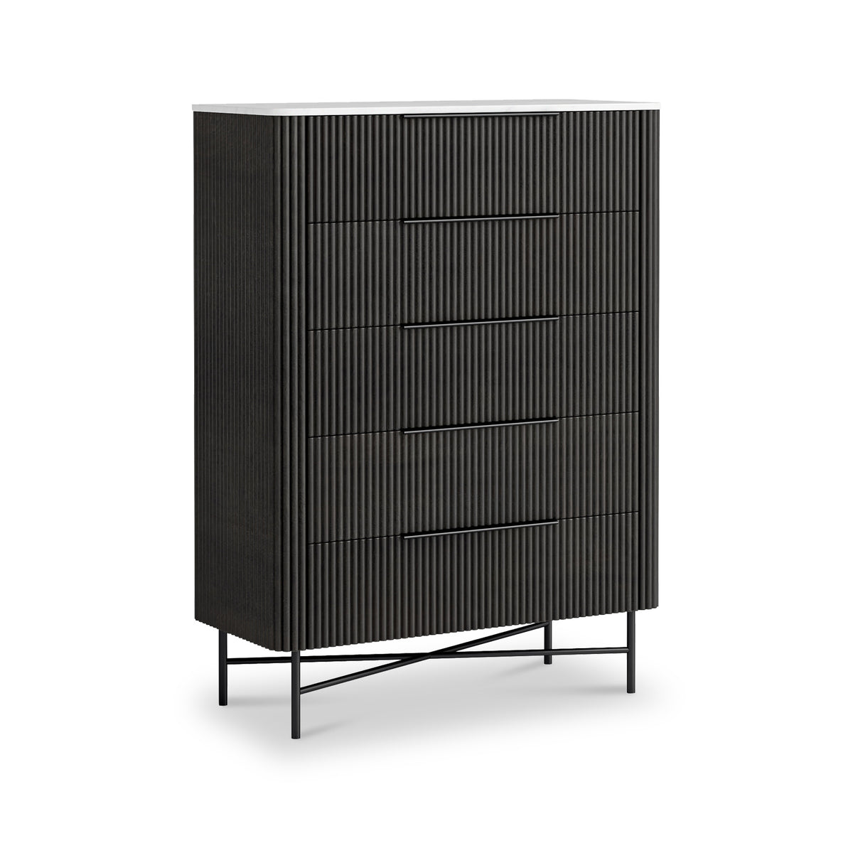 Milo Mango & Marble Black 5 Drawer Chest of Drawers from Roseland Furniture